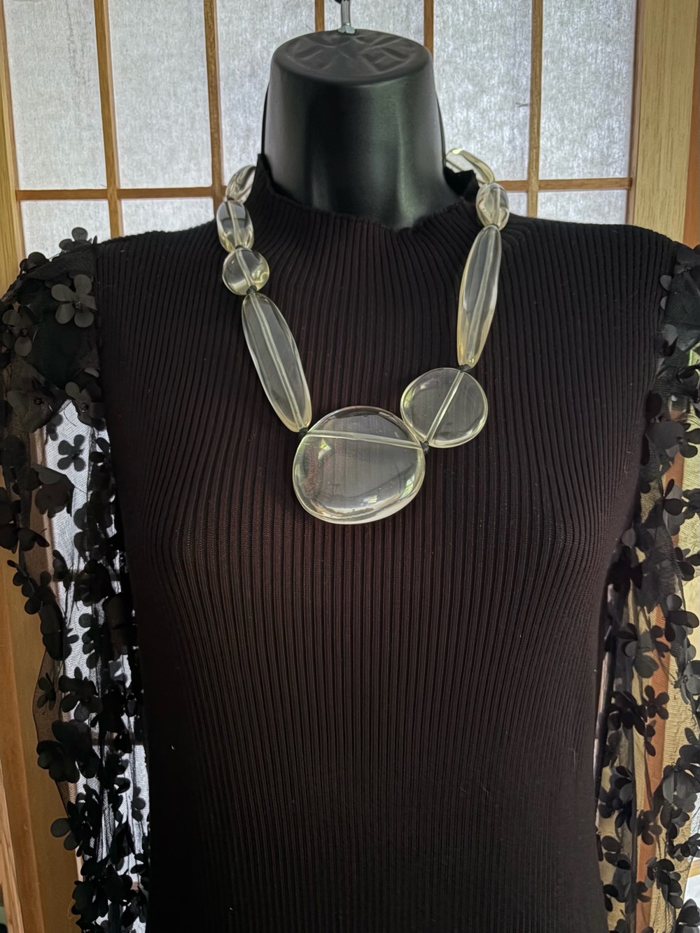 RARE Vintage Gerda Lynggaard Monies Lucite and Leather Statement Necklace - Picture 3 of 4